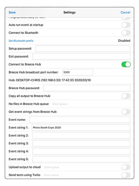 settings screen showing hub (advanced)